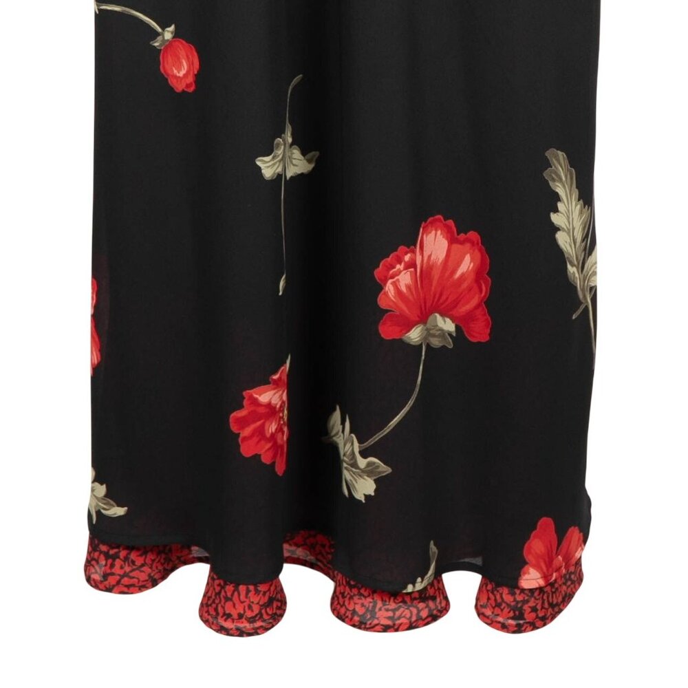 Jessica Howard Floral Maxi Dress 12 VTG 90s Black Red Short Sleeves Ruffle Hem - Picture 4 of 6